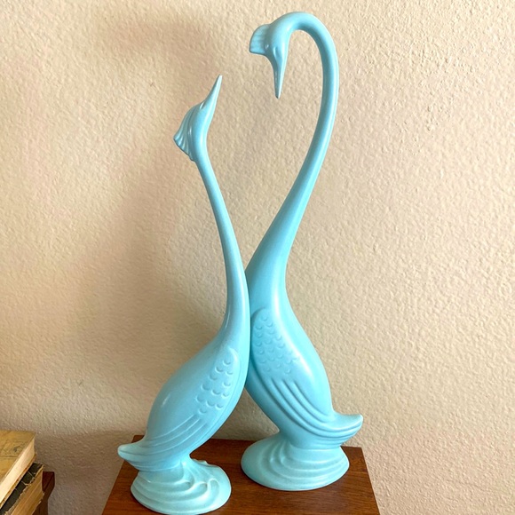 VTG 70s Aqua Color Ceramic PairofSwans One isperfect the other hasbeenRepaired